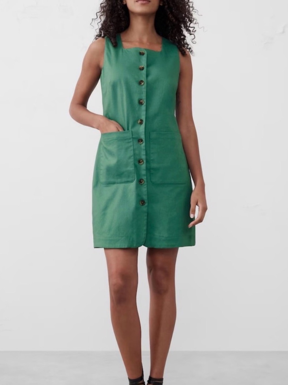 Banana Republic Green Sleeveless Button-Front Mini Dress